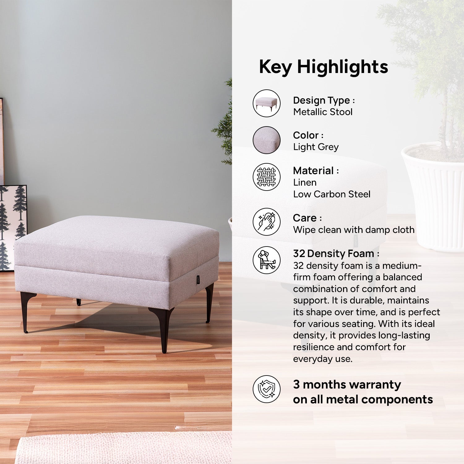 Mélange Vibes Cube Metallic Pouf Stool in Light Grey Color | Nestroots