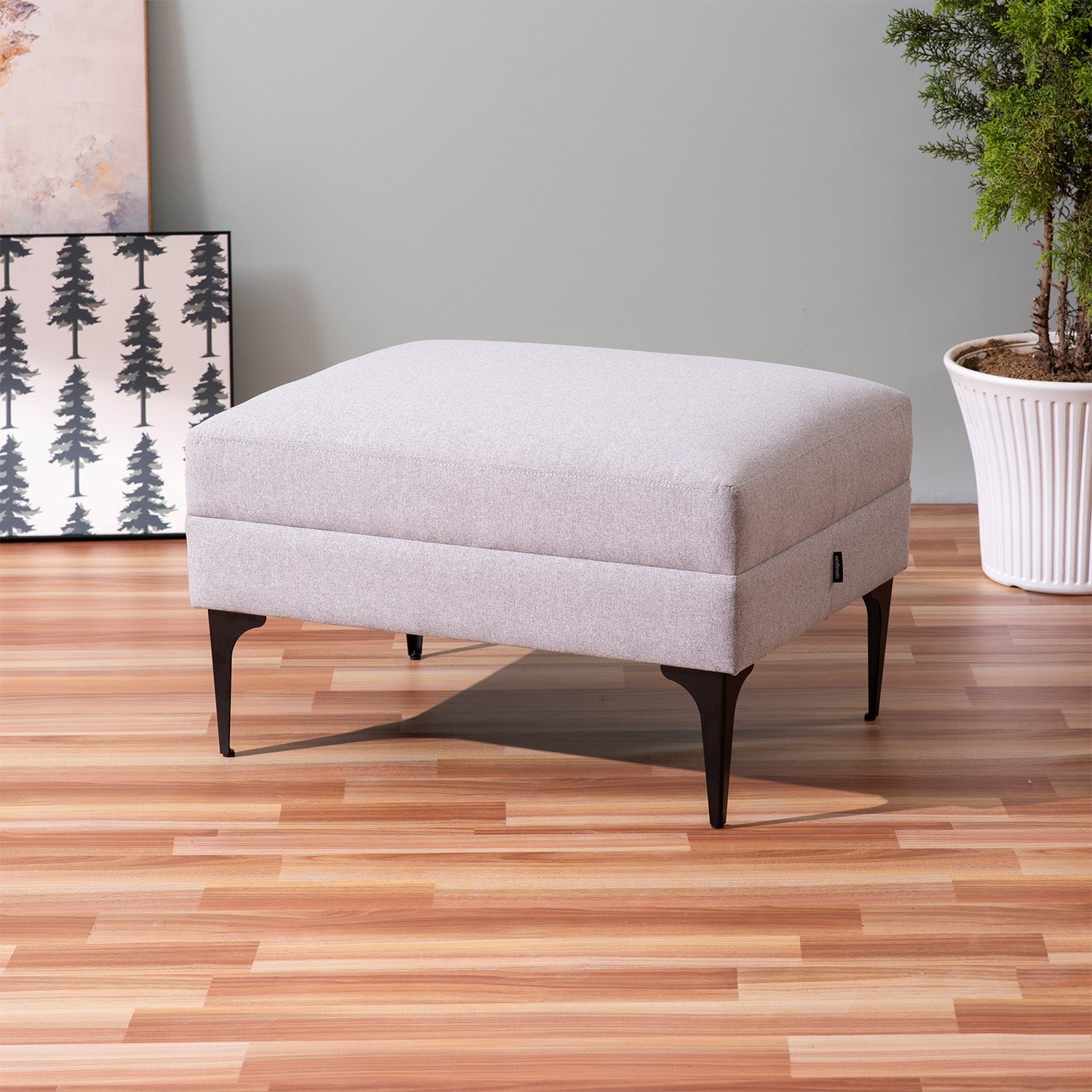 Mélange Vibes Cube Metallic Pouf Stool in Light Grey Color | Nestroots