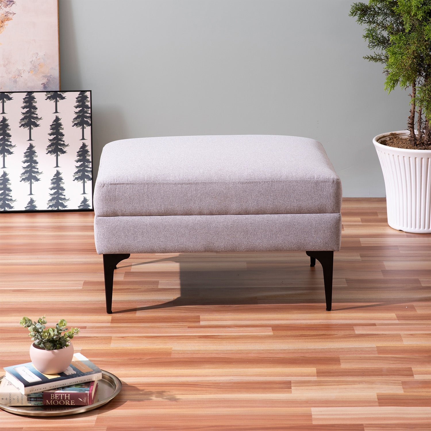 Mélange Vibes Cube Metallic Pouf Stool in Light Grey Color | Nestroots