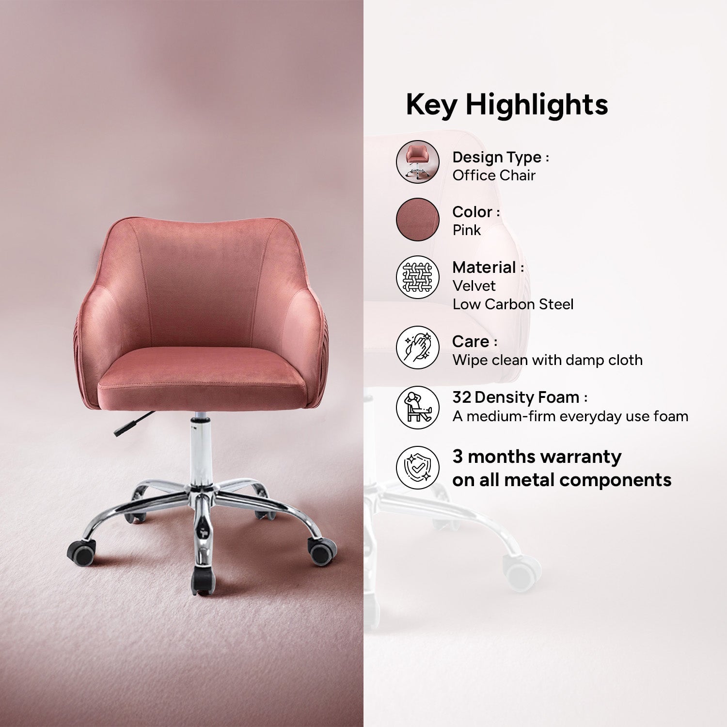 Home Office Chair With Wheels Pink