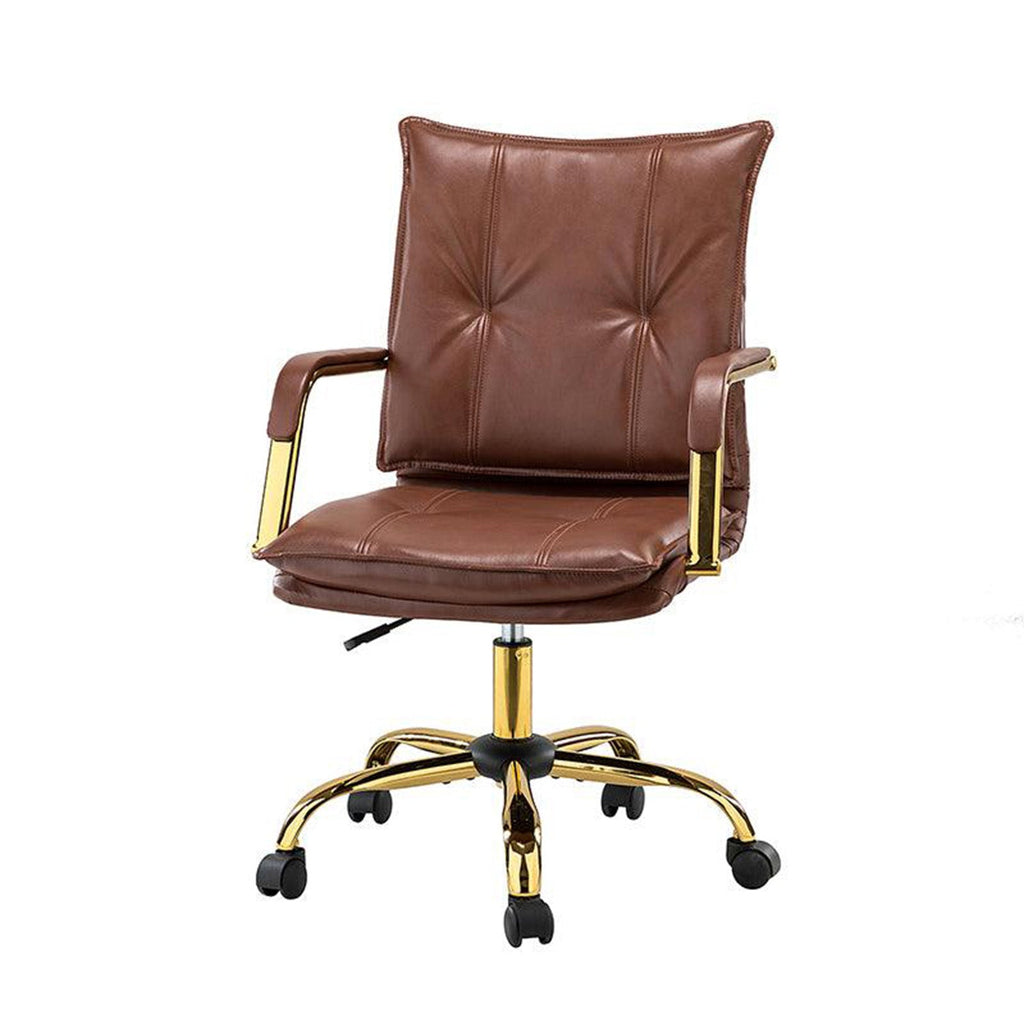 Faux Leather Executive Office Chair with Sleek Armrests – Brown | Nestroots