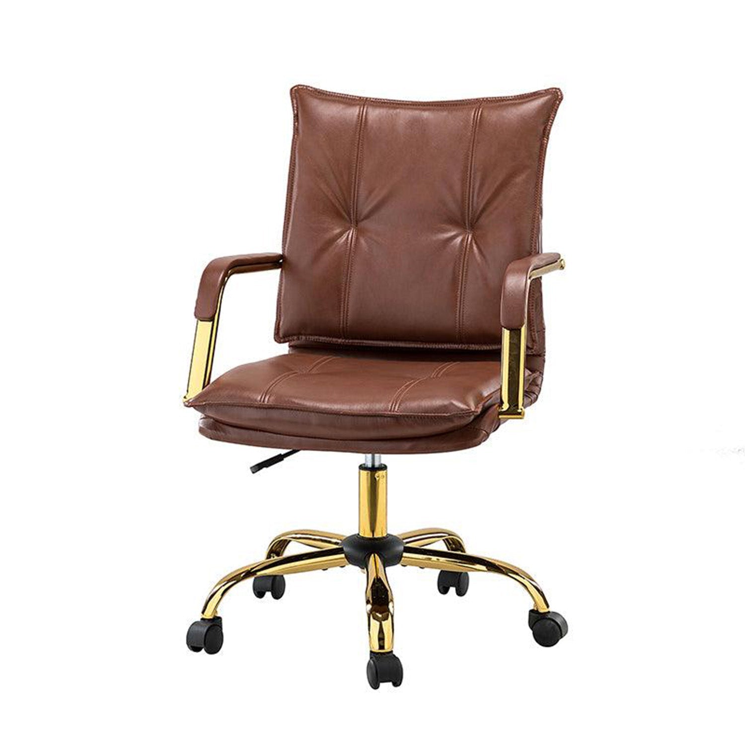 Faux Leather Executive Office Chair with Sleek Armrests – Brown | Nestroots