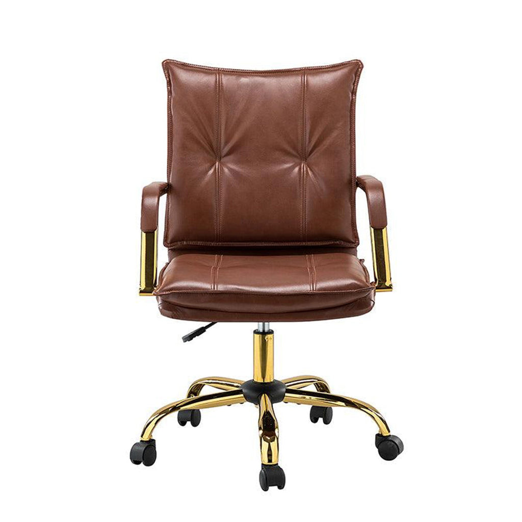 Faux Leather Executive Office Chair with Sleek Armrests – Brown | Nestroots