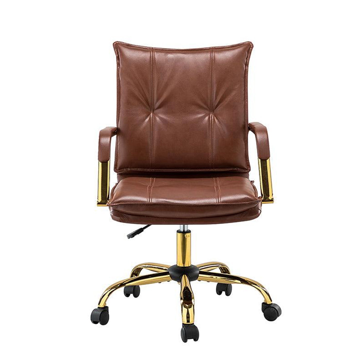 Faux Leather Executive Office Chair with Sleek Armrests – Brown | Nestroots