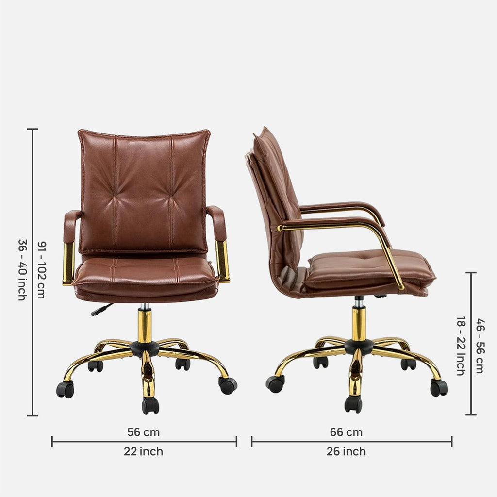 Faux Leather Executive Office Chair with Sleek Armrests – Brown | Nestroots