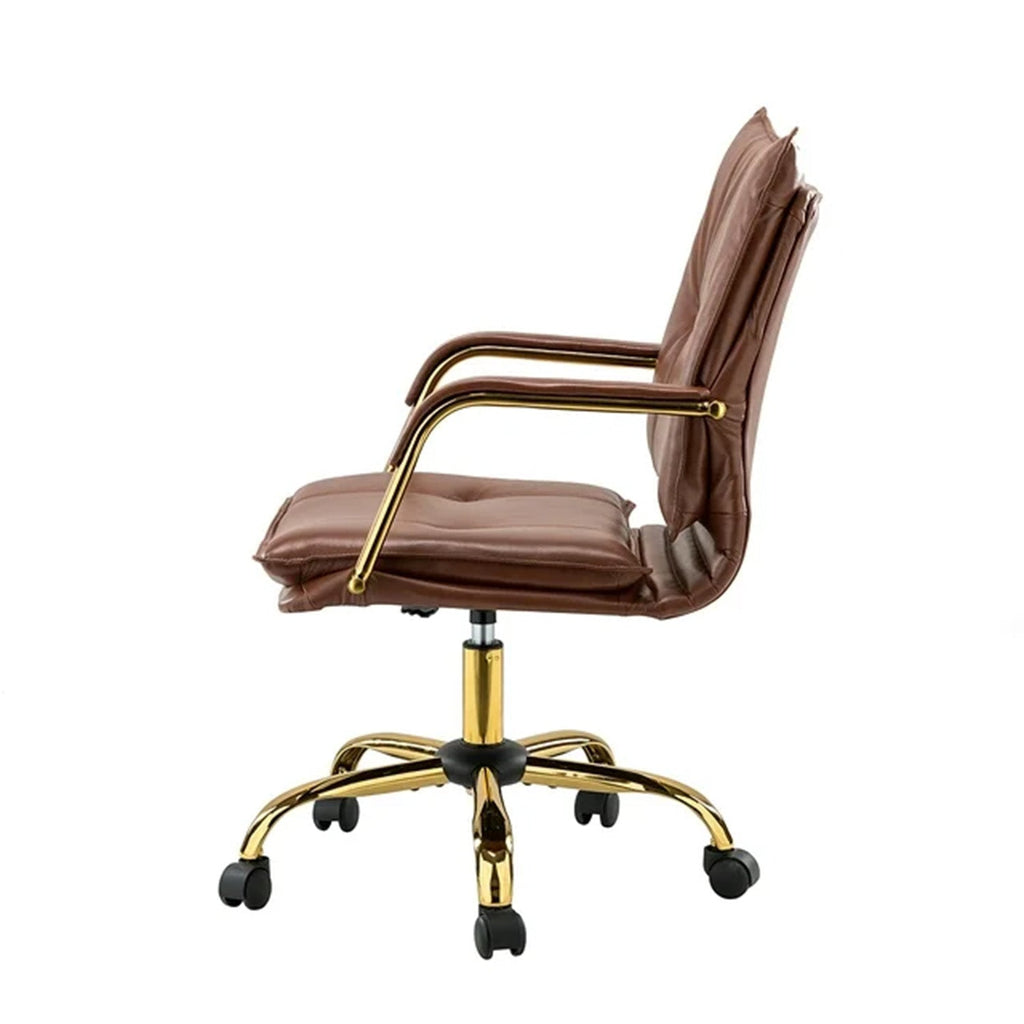 Faux Leather Executive Office Chair with Sleek Armrests – Brown | Nestroots