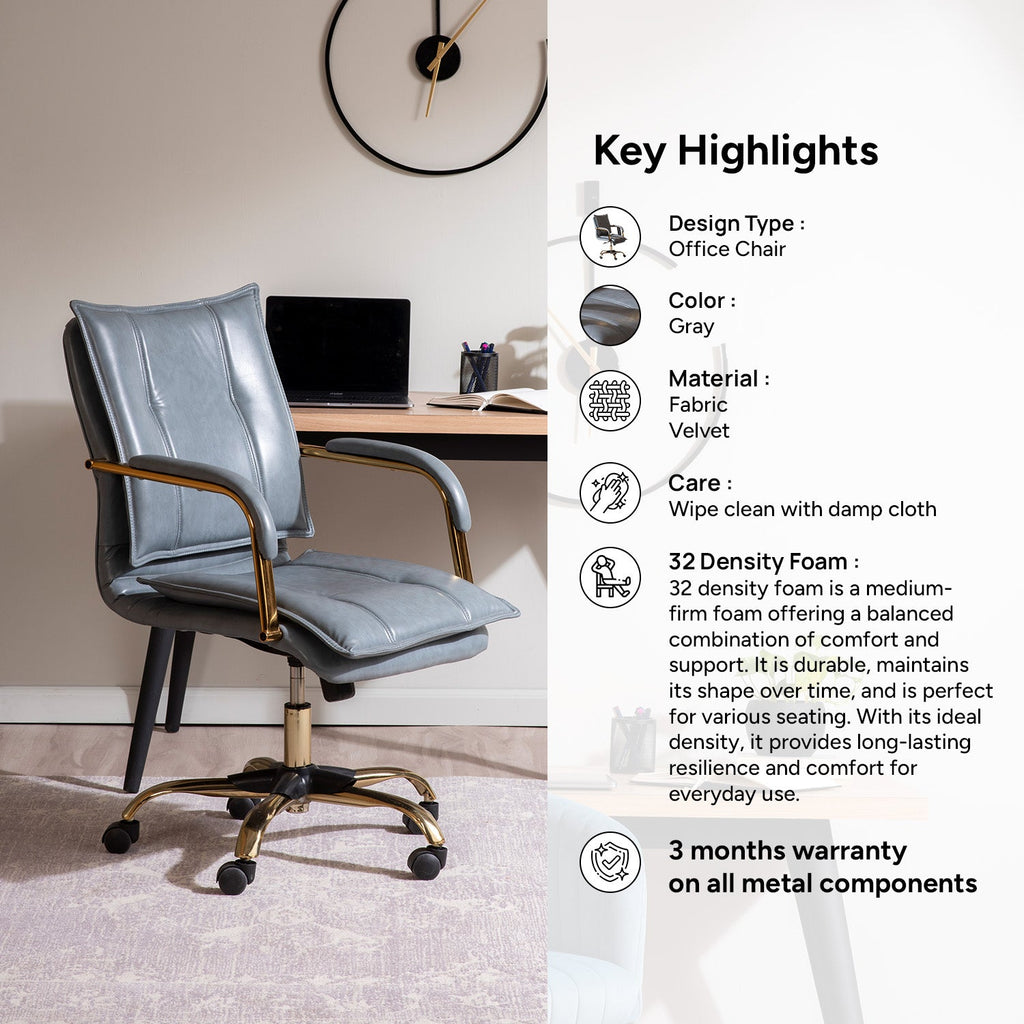 Faux Leather Executive Office Chair with Sleek Armrests – Sage Blue | Nestroots