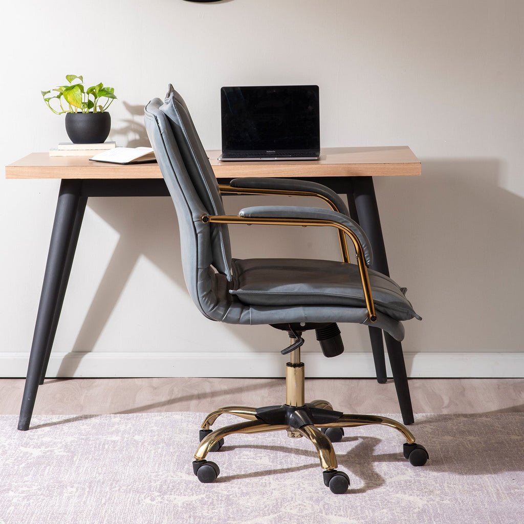 Faux Leather Executive Office Chair with Sleek Armrests – Sage Blue | Nestroots