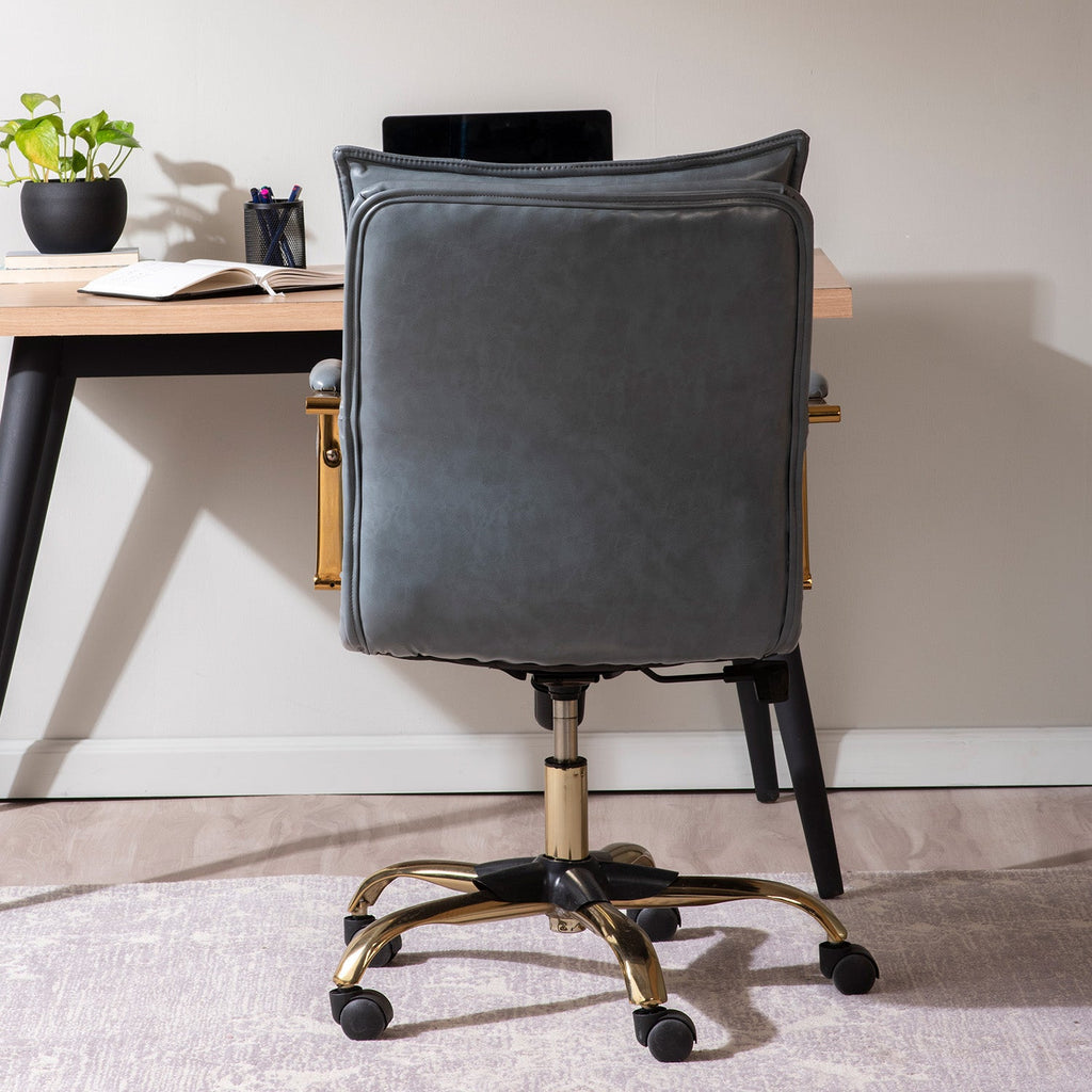 Faux Leather Executive Office Chair with Sleek Armrests – Sage Blue | Nestroots