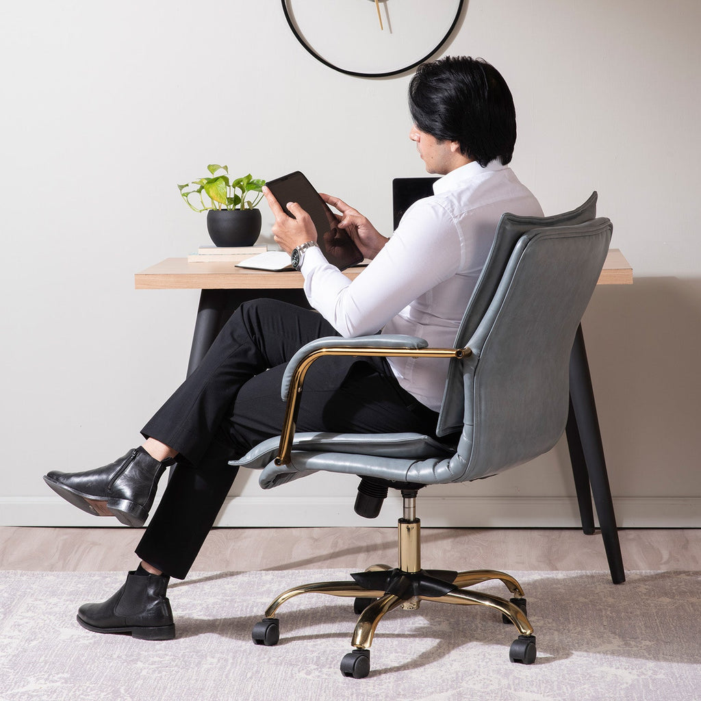 Faux Leather Executive Office Chair with Sleek Armrests – Sage Blue | Nestroots