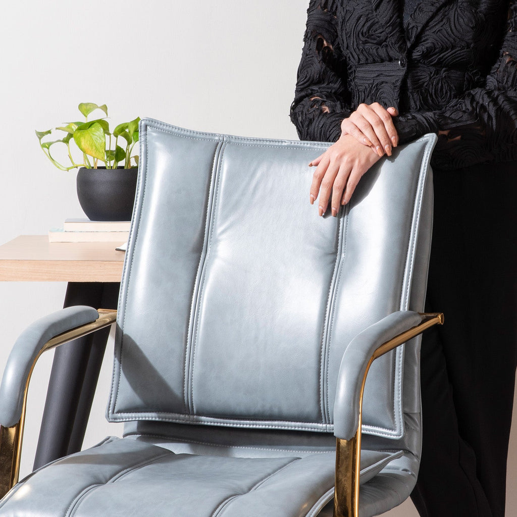 Faux Leather Executive Office Chair with Sleek Armrests – Sage Blue | Nestroots