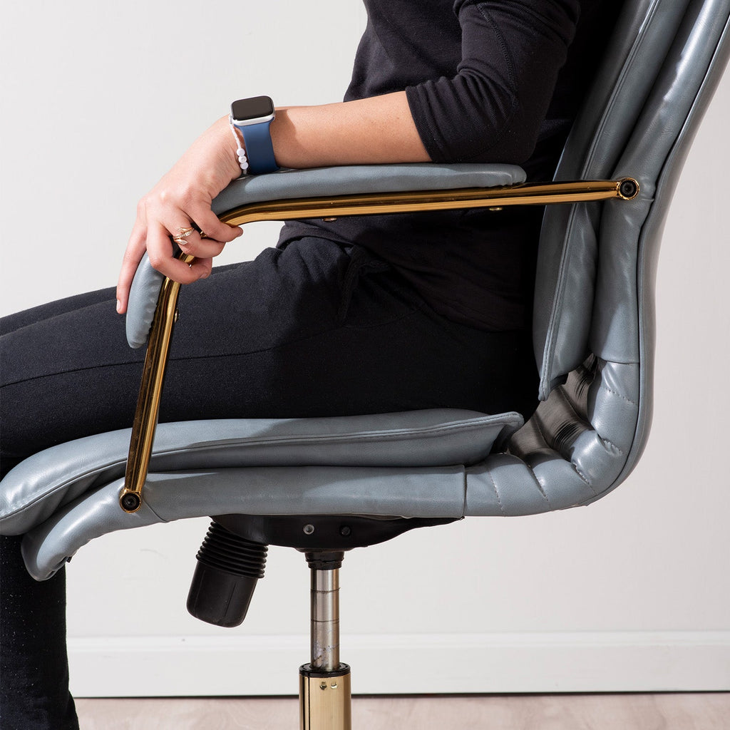 Faux Leather Executive Office Chair with Sleek Armrests – Sage Blue | Nestroots