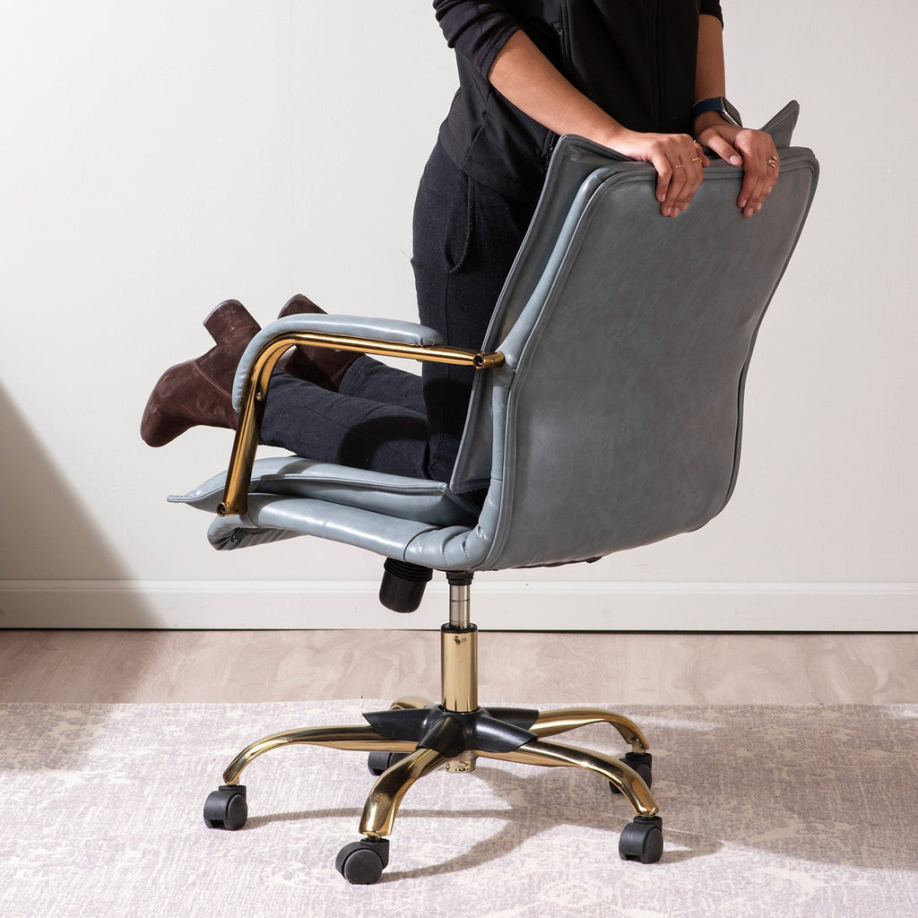 Faux Leather Executive Office Chair with Sleek Armrests – Sage Blue | Nestroots