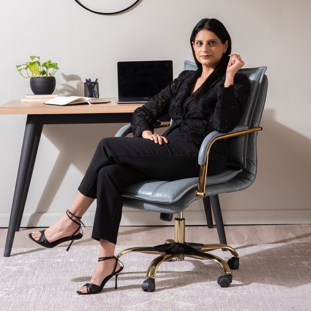 Faux Leather Executive Office Chair with Sleek Armrests – Sage Blue | Nestroots