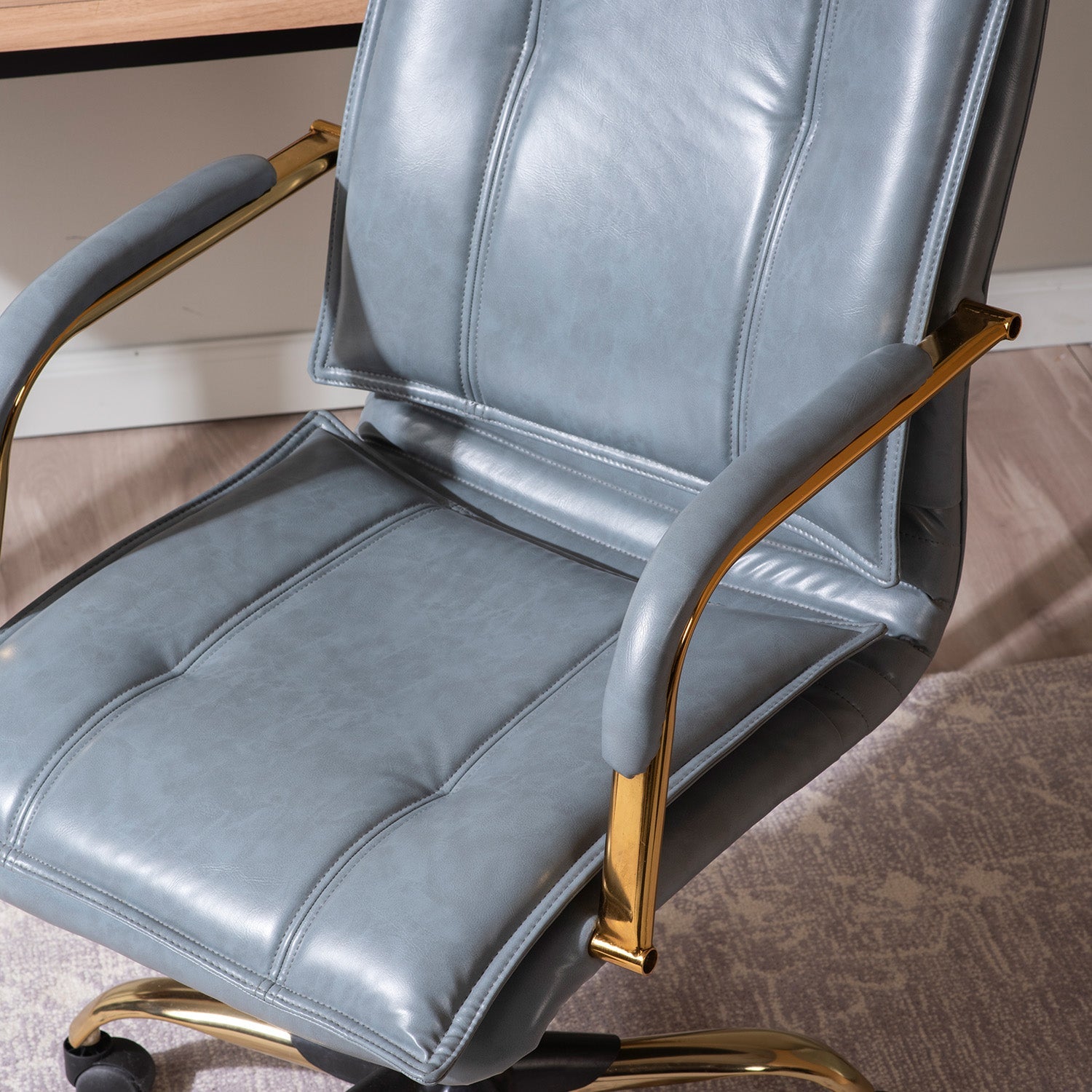 Faux Leather Executive Office Chair with Sleek Armrests – Sage Blue | Nestroots