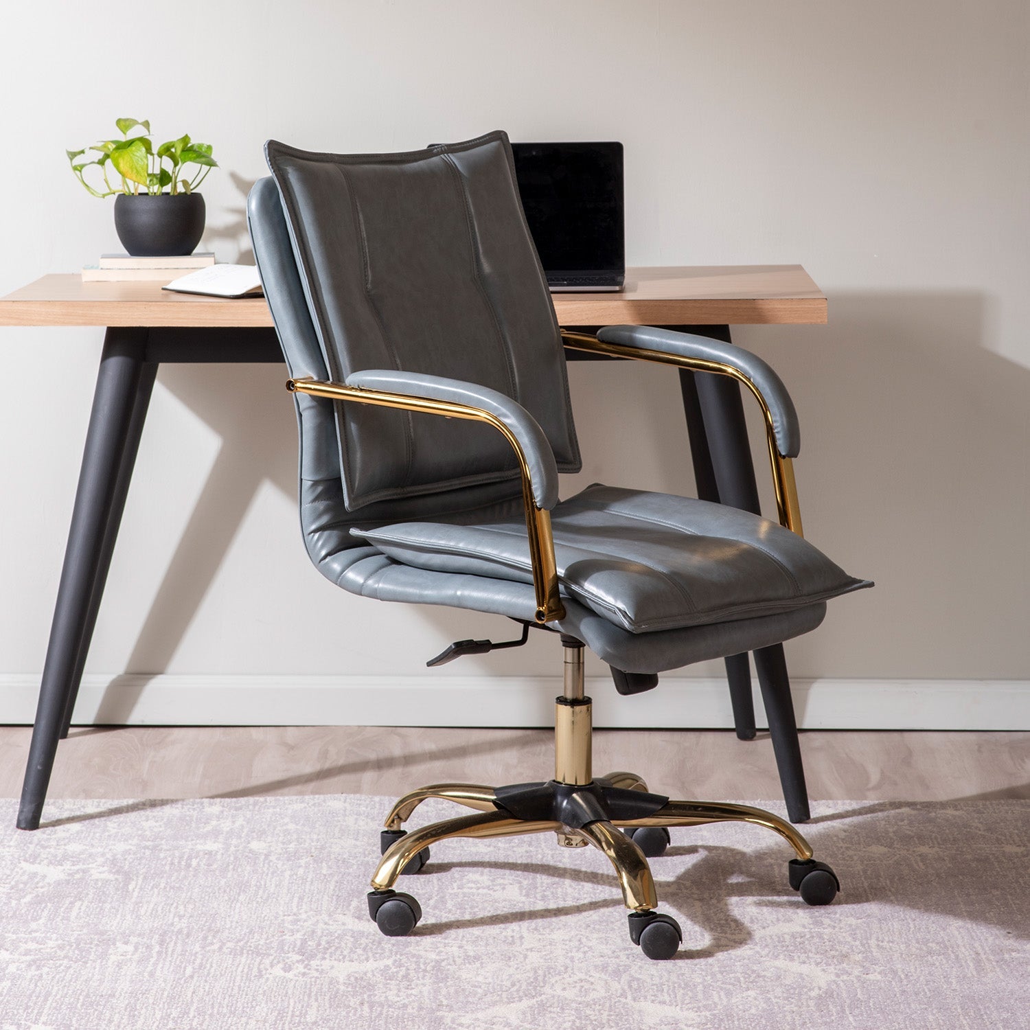 Faux Leather Executive Office Chair with Sleek Armrests – Sage Blue | Nestroots