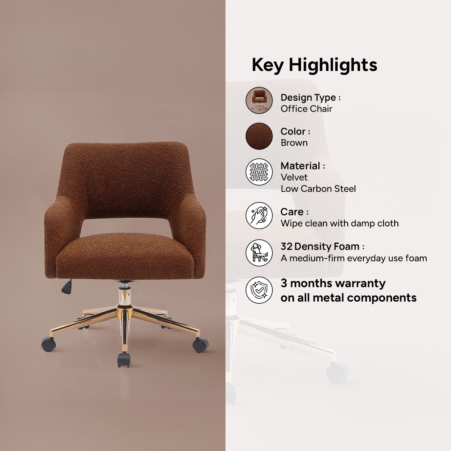 Boucle Office Chair With 360° Swivel - Tan|Nestroots | Nestroots