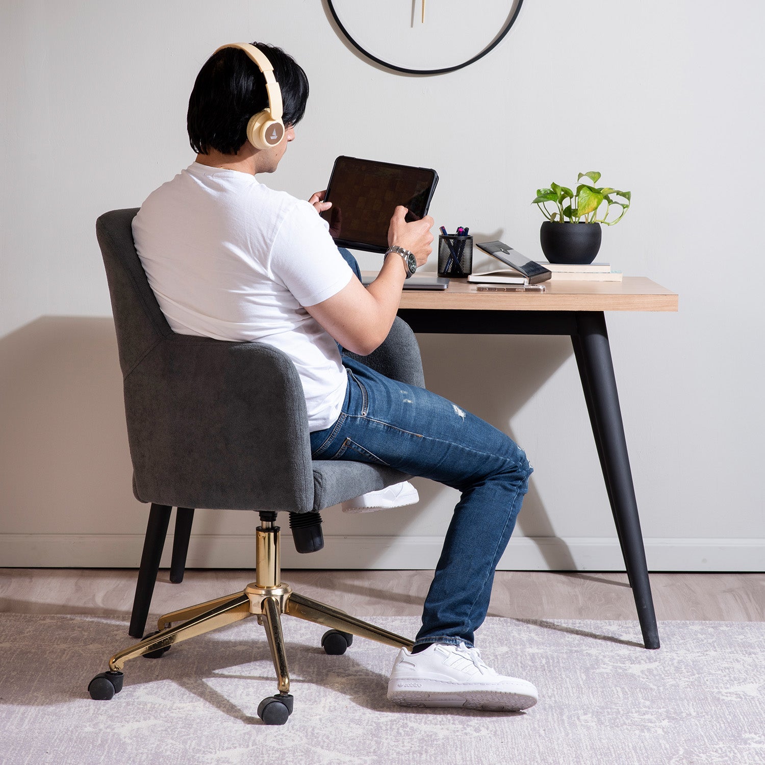 Boucle Office Chair With 360° Swivel - Grey|Nestroots | Nestroots