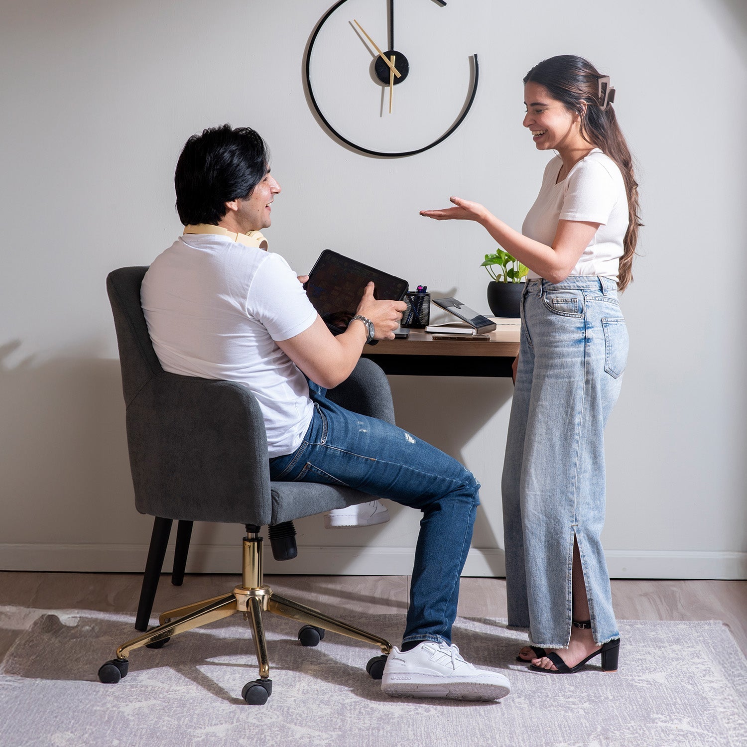 Boucle Office Chair With 360° Swivel - Grey|Nestroots | Nestroots