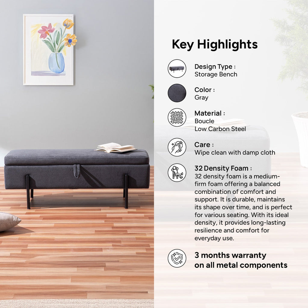 Elegant Grey Functional Flair Storage Bench | Nestroots