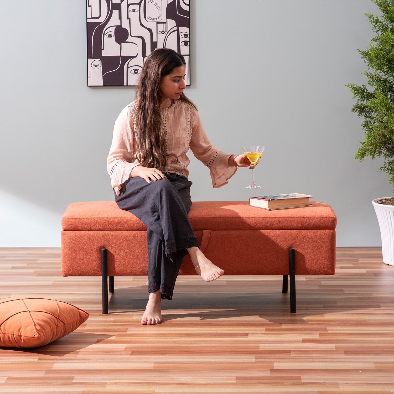 Bold Orange Functional Flair Storage Bench | Nestroots