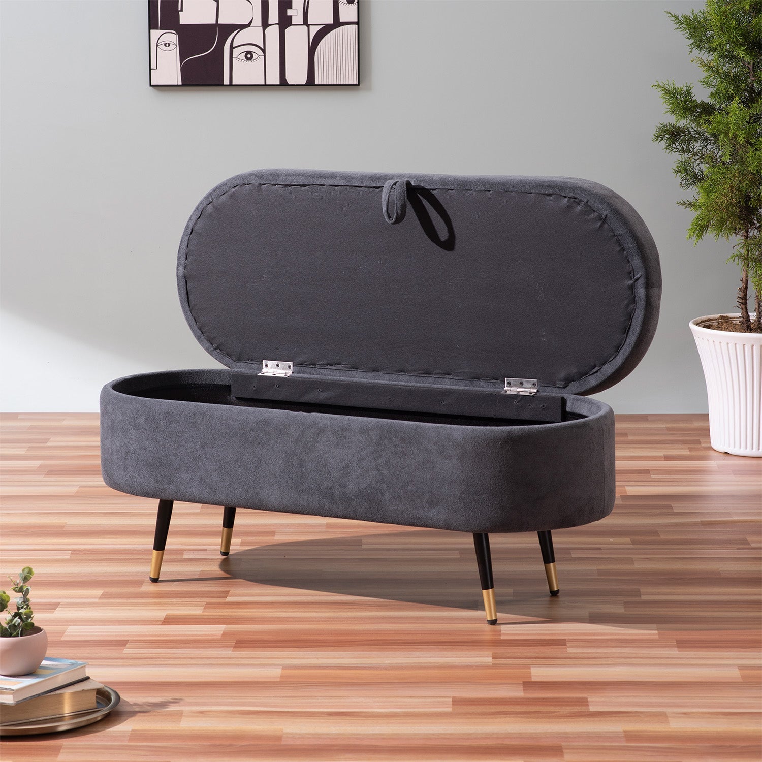 Smoky Daydream Ottoman Bench With Storage | Nestroots