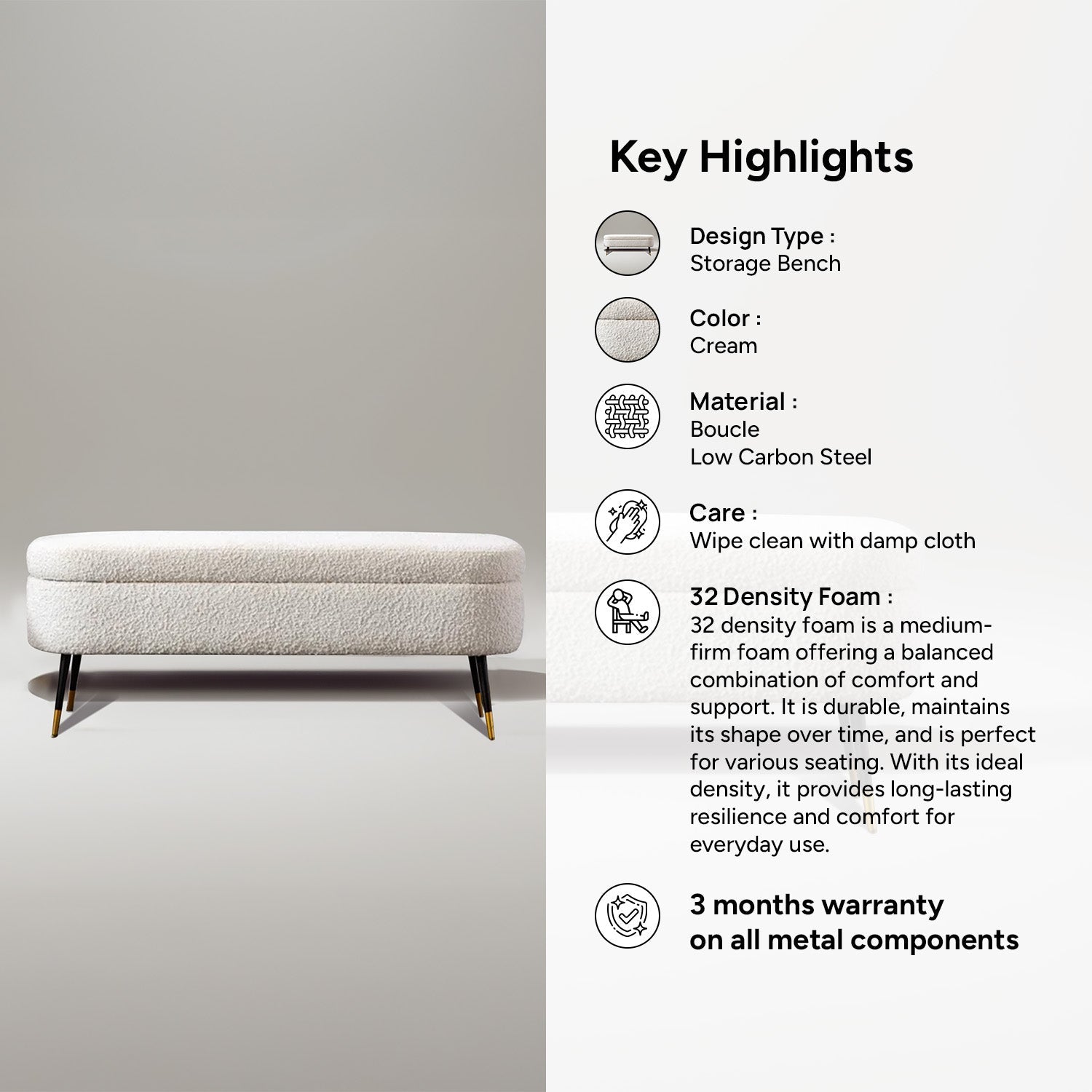 Ivory Escape Ottoman Bench With Storage | Nestroots