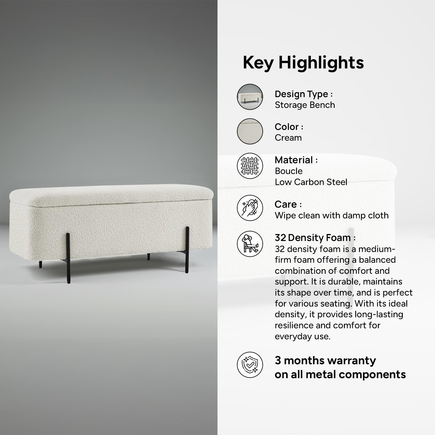 Beige Bliss Storage  Bench | Nestroots