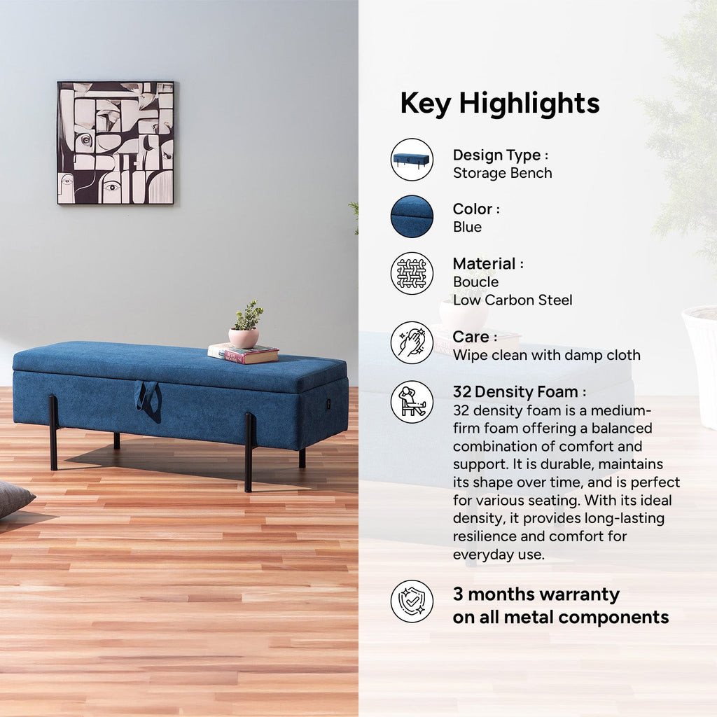 The Azure Escape Blue Ottoman Bench With Storage | Nestroots