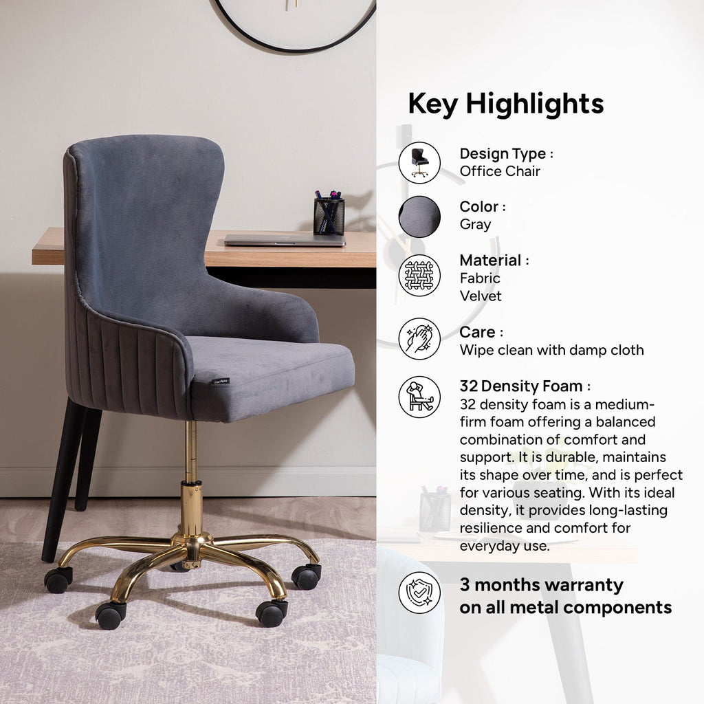 Velvet Sleek Office Chair Grey