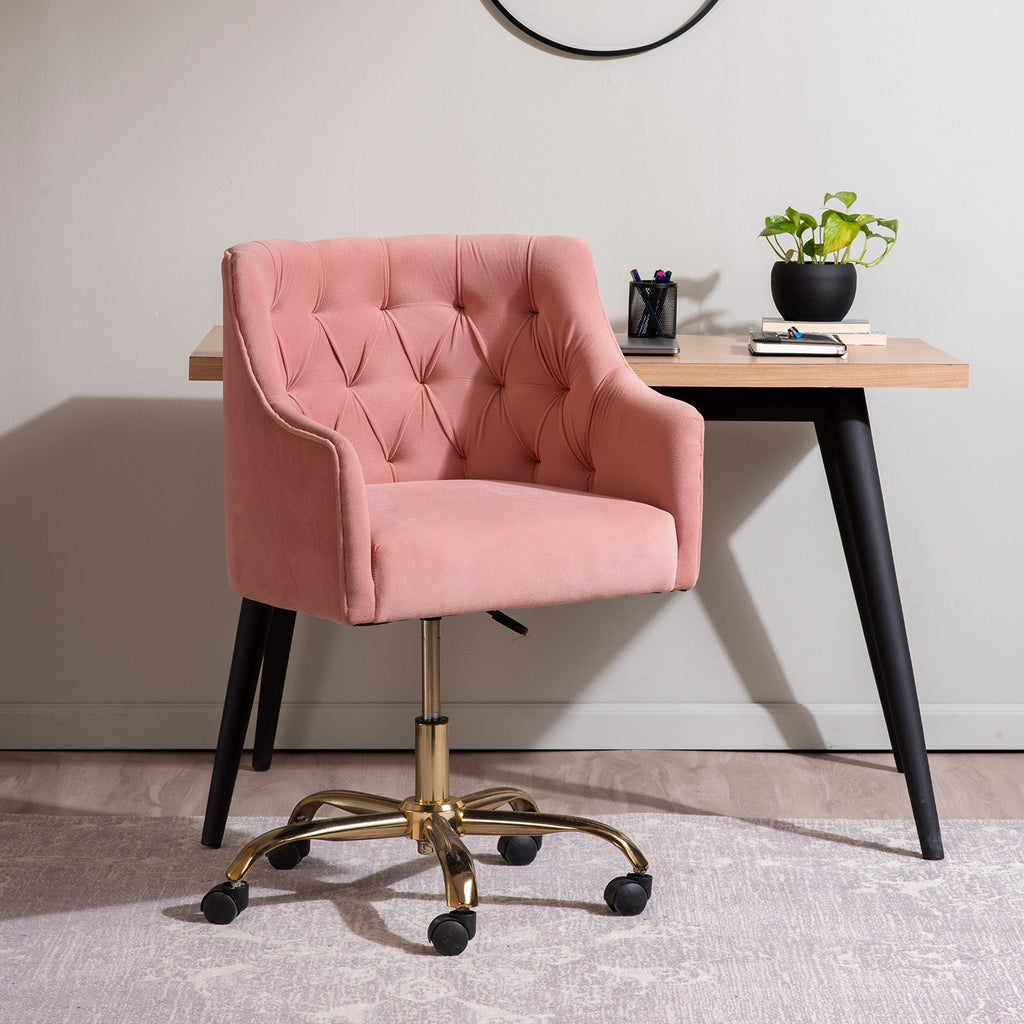 Velvet Sleek Office Chair with Adjustable Height– Pink | Nestroots