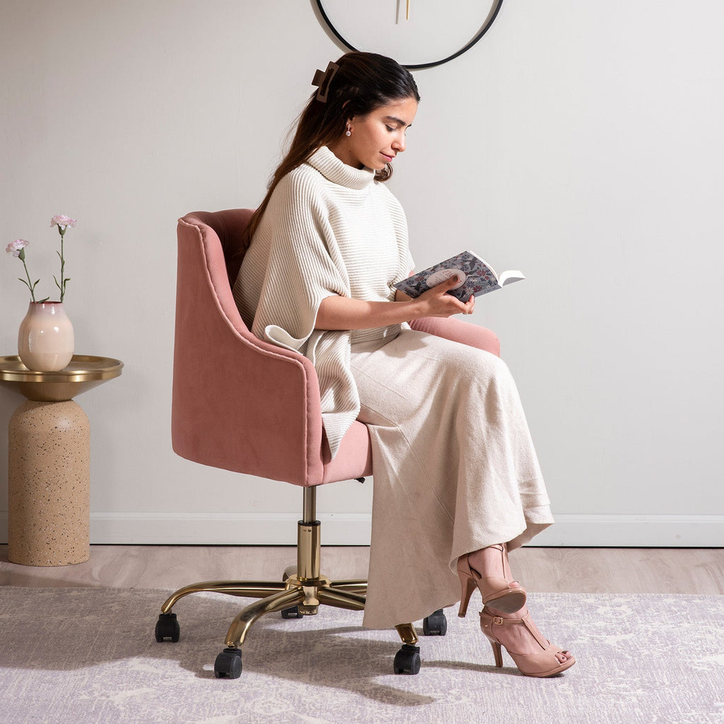 Velvet Sleek Office Chair with Adjustable Height– Pink | Nestroots