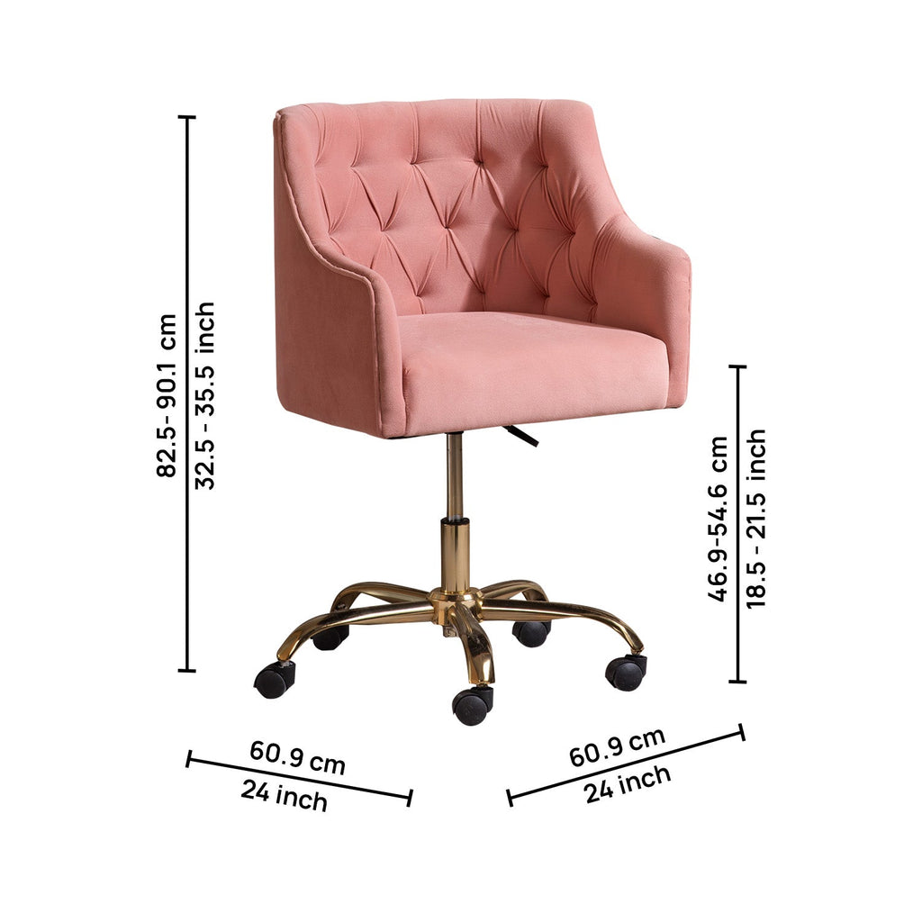 Velvet Sleek Office Chair with Adjustable Height– Pink | Nestroots
