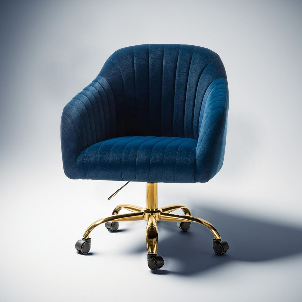 Luxurious Velvet Adjustable Office Chair With Sleek Armrest in Blue Color | Nestroots