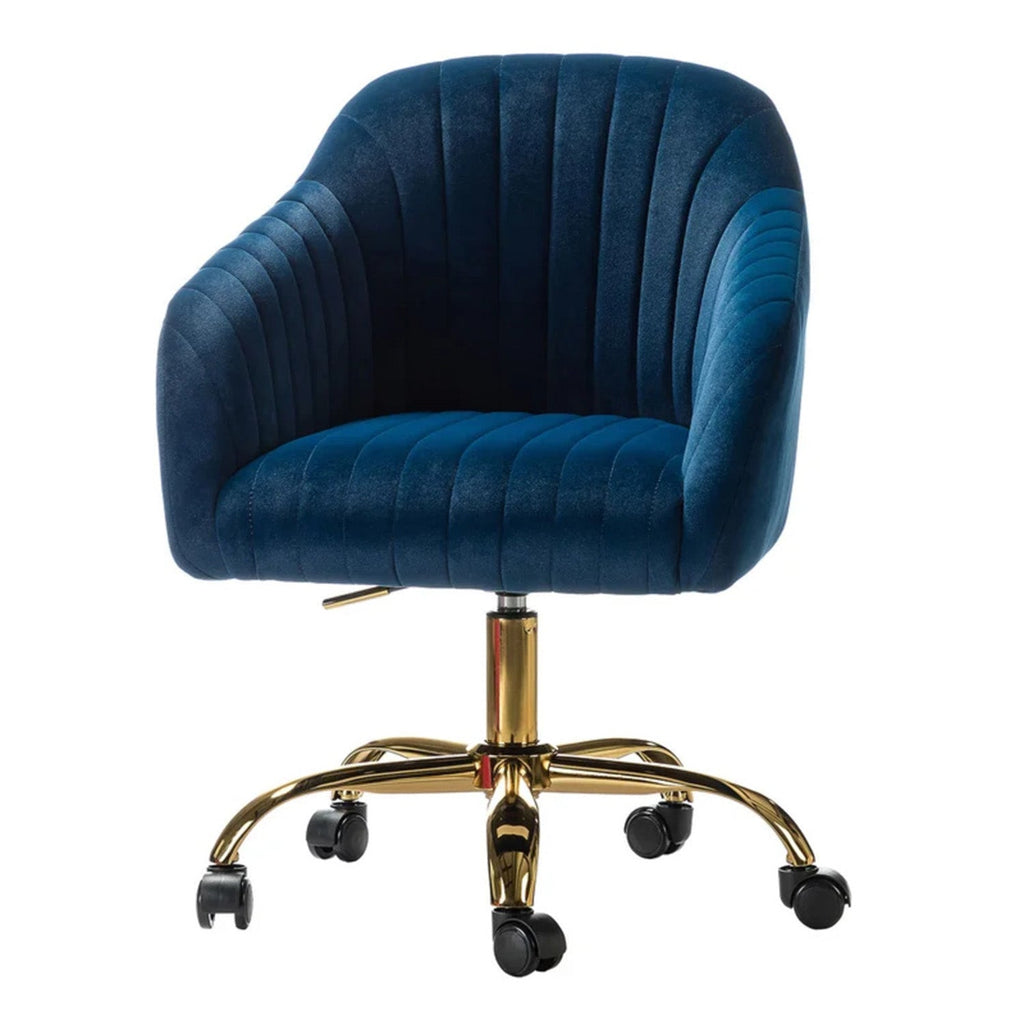 Luxurious Velvet Adjustable Office Chair With Sleek Armrest in Blue Color | Nestroots