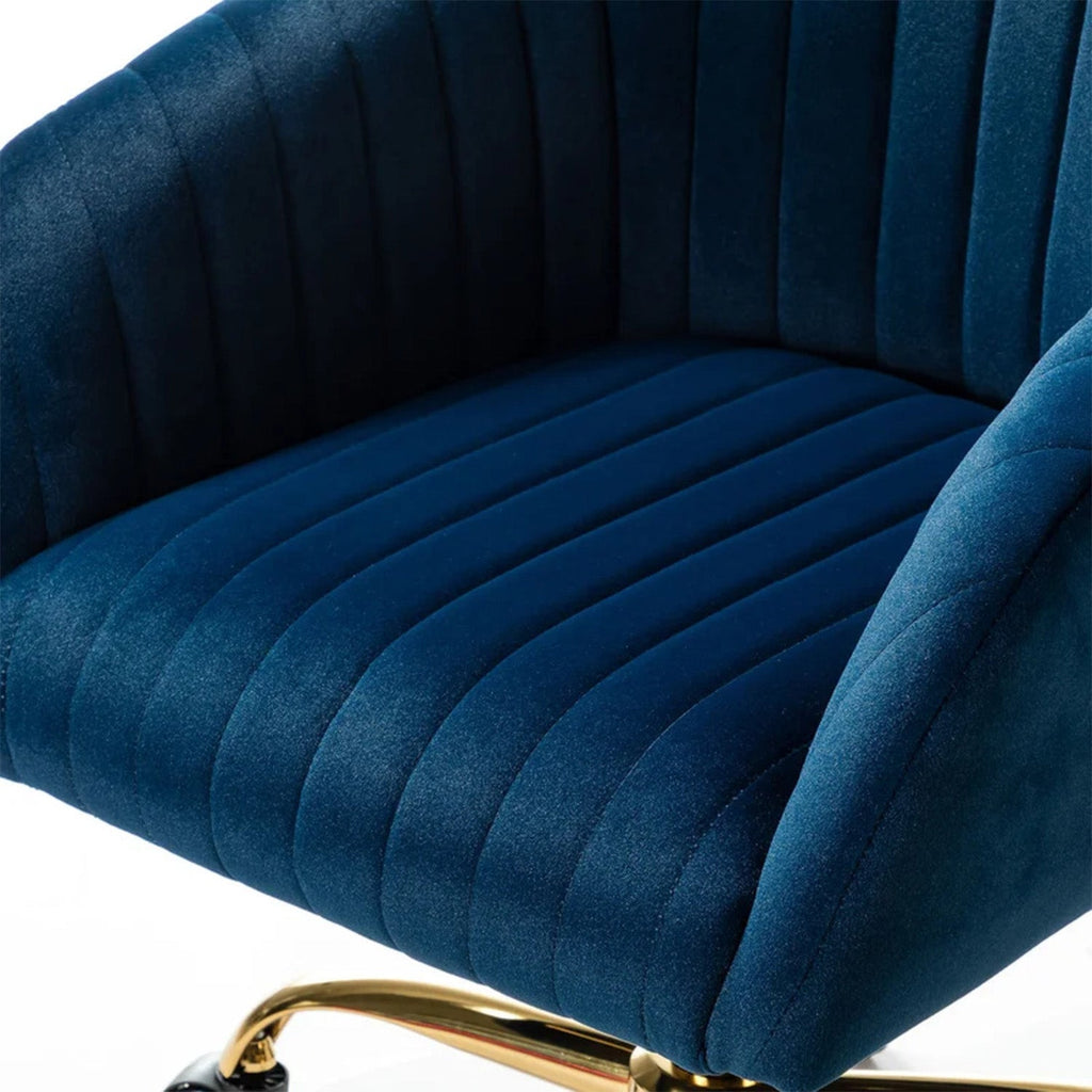 Luxurious Velvet Adjustable Office Chair With Sleek Armrest in Blue Color | Nestroots