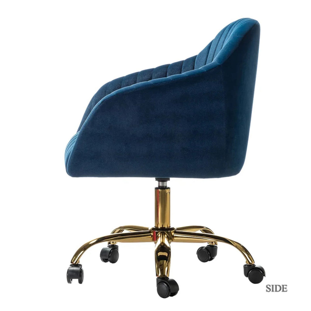 Luxurious Velvet Adjustable Office Chair With Sleek Armrest in Blue Color | Nestroots