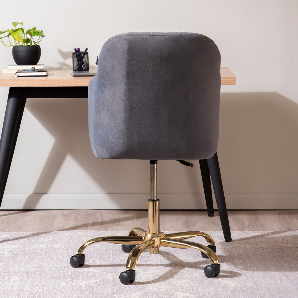 Luxurious Velvet Adjustable Office Chair With Sleek Armrest in Light Grey Color | Nestroots