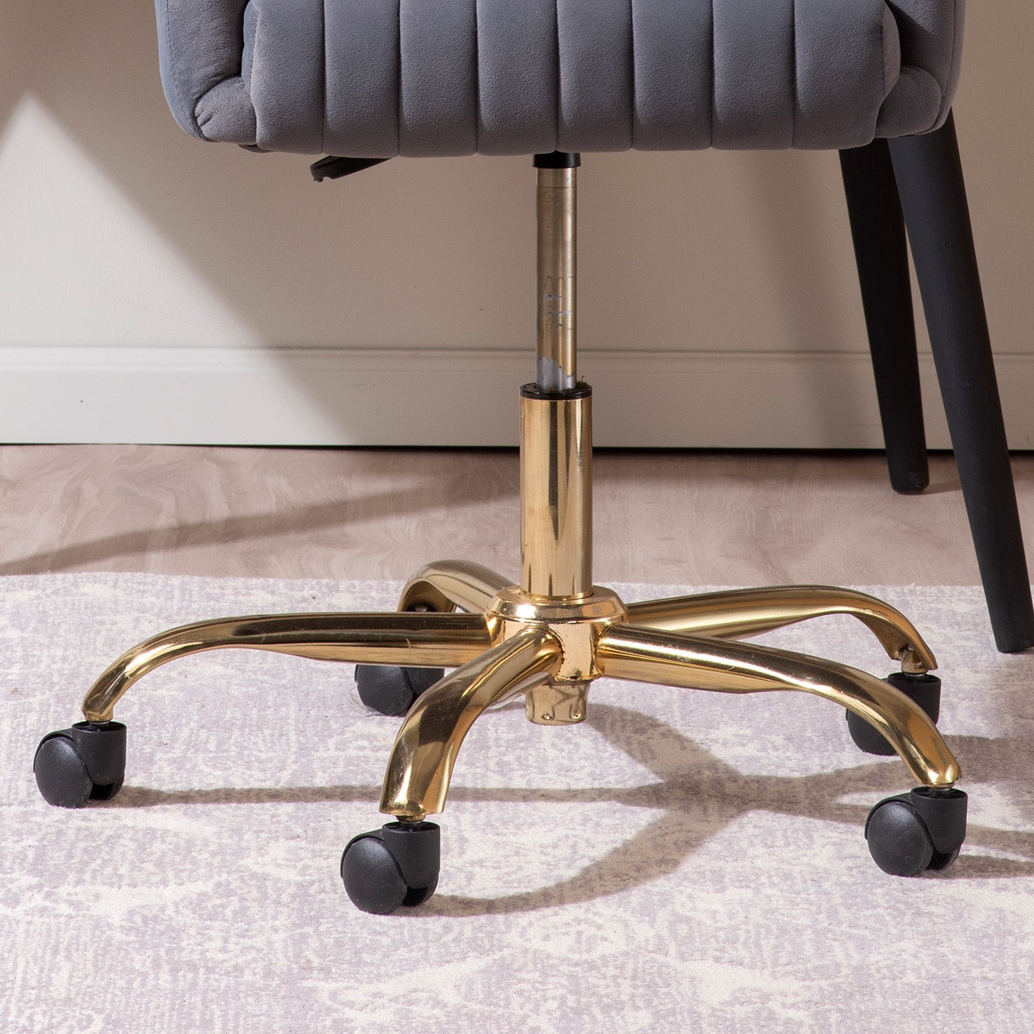 Luxurious Velvet Adjustable Office Chair With Sleek Armrest in Light Grey Color | Nestroots