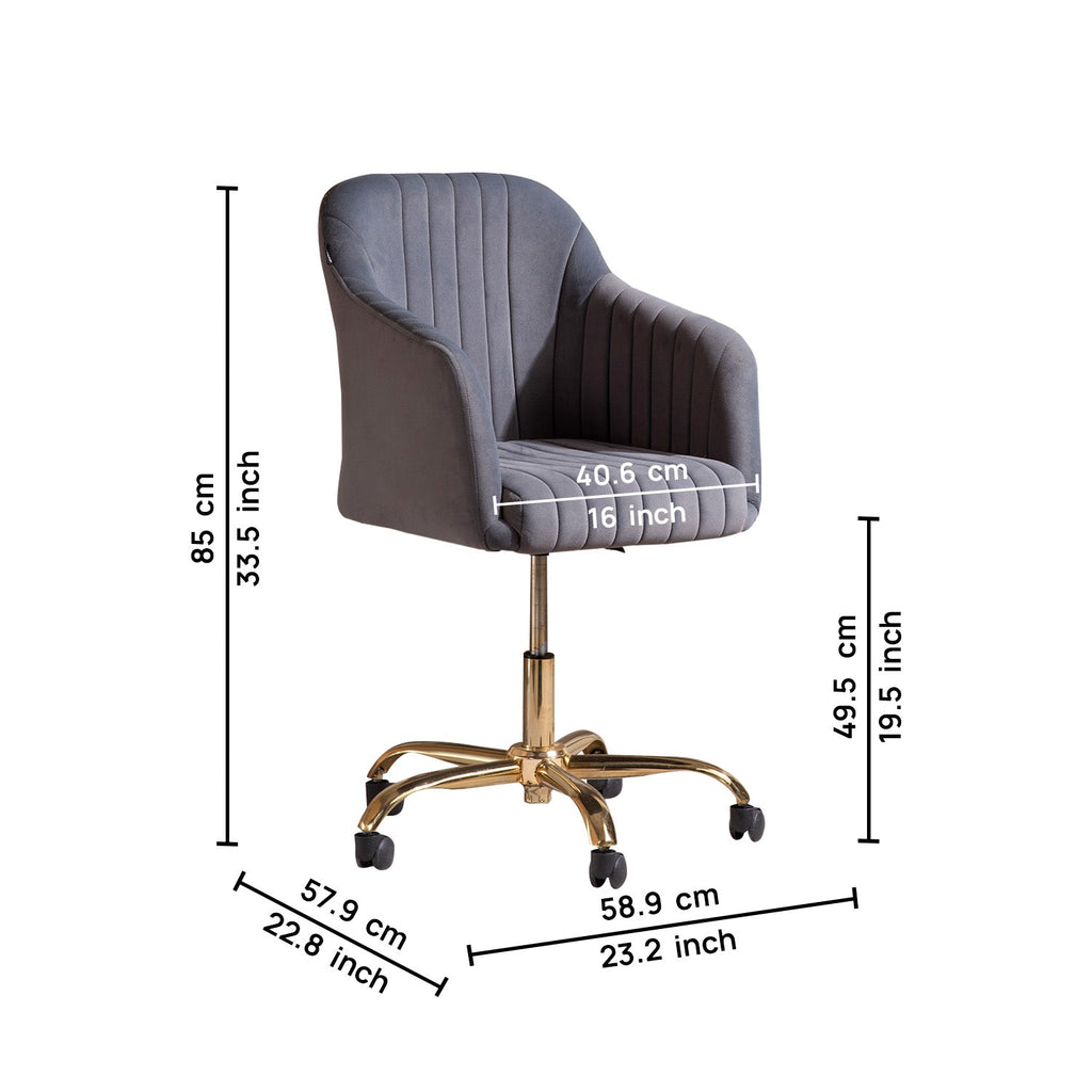 Luxurious Velvet Adjustable Office Chair With Sleek Armrest in Light Grey Color | Nestroots