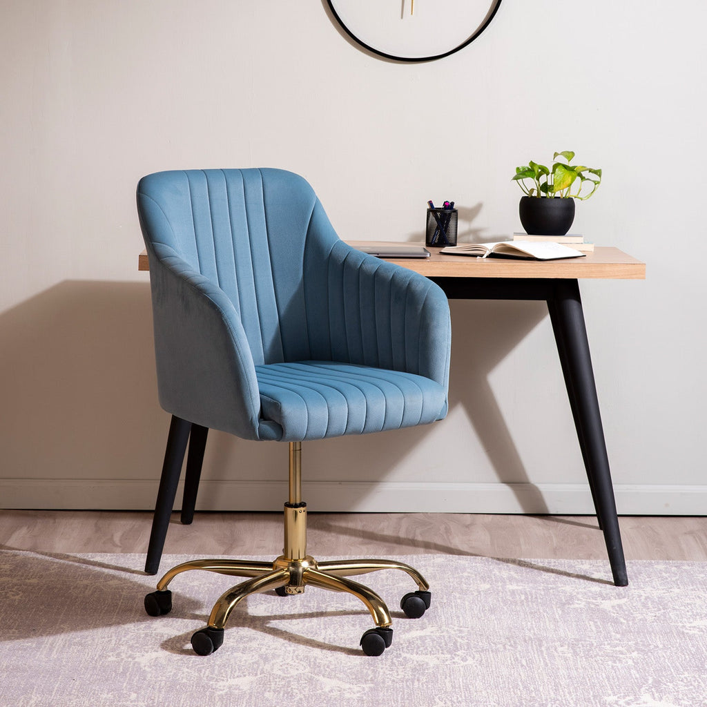 Luxurious Velvet Adjustable Office Chair With Sleek Armrest Light Blue Color | Nestroots