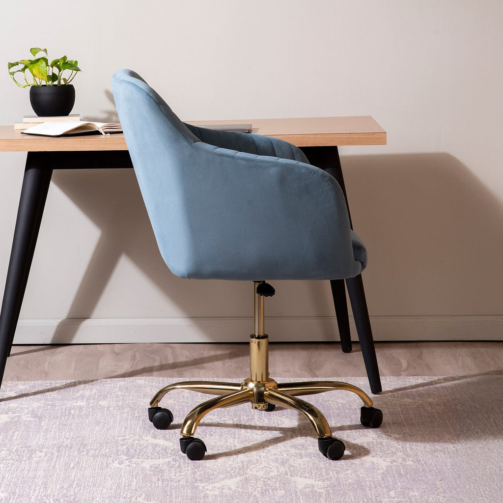 Luxurious Velvet Adjustable Office Chair With Sleek Armrest Light Blue Color | Nestroots