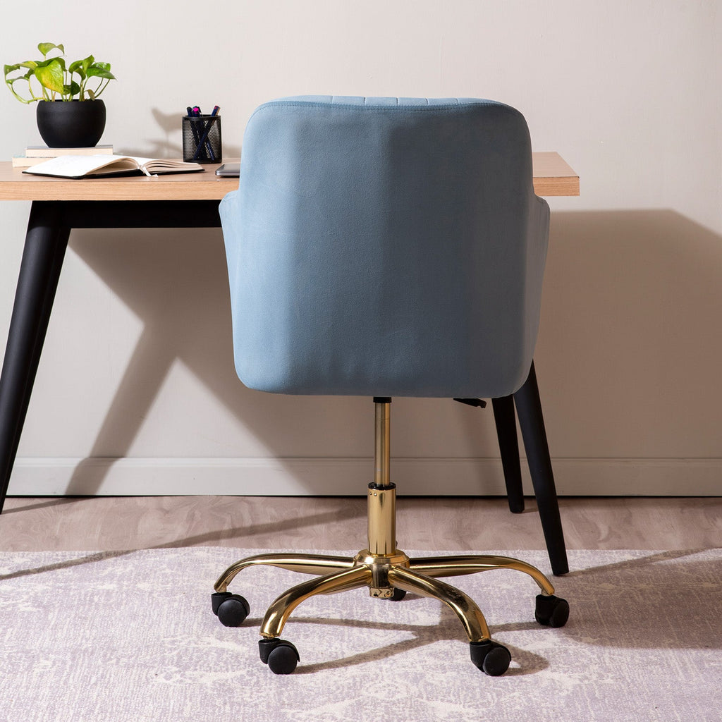 Luxurious Velvet Adjustable Office Chair With Sleek Armrest Light Blue Color | Nestroots