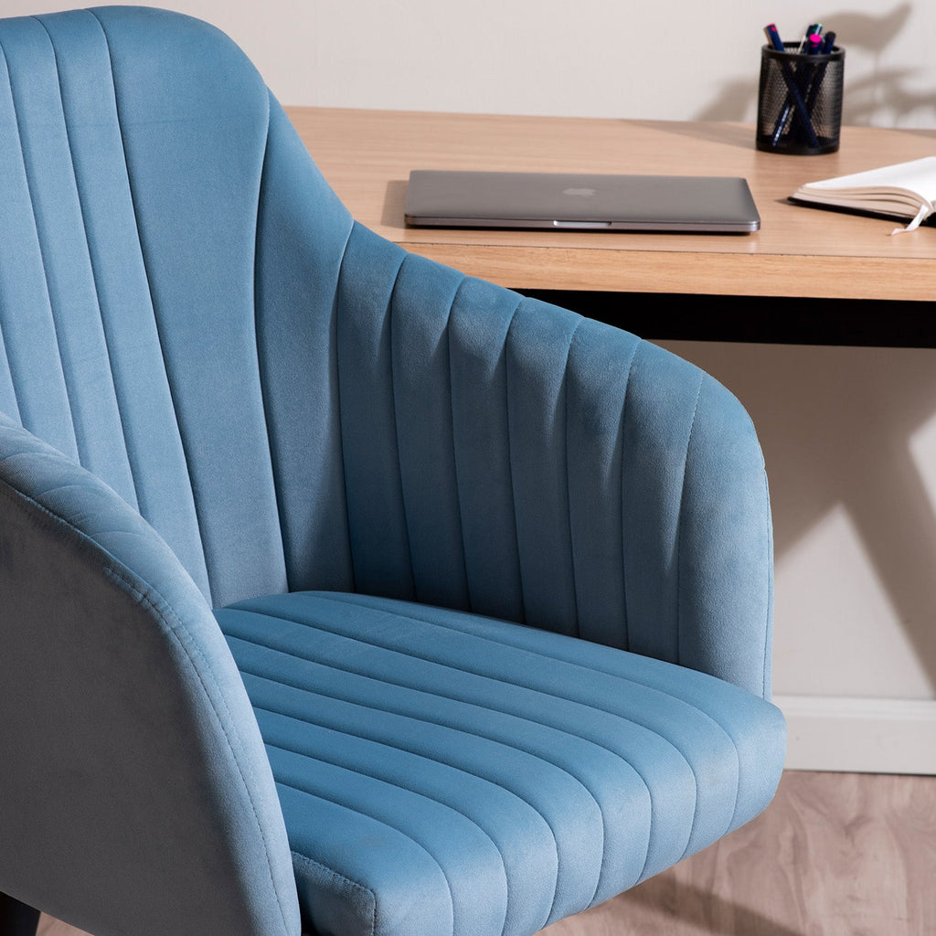 Luxurious Velvet Adjustable Office Chair With Sleek Armrest Light Blue Color | Nestroots