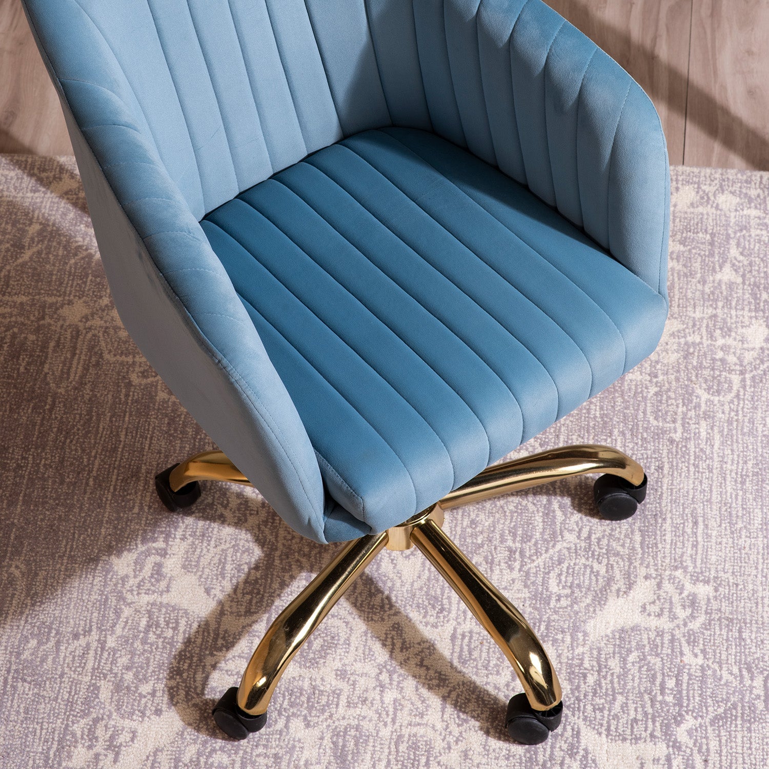 Luxurious Velvet Adjustable Office Chair With Sleek Armrest Light Blue Color | Nestroots