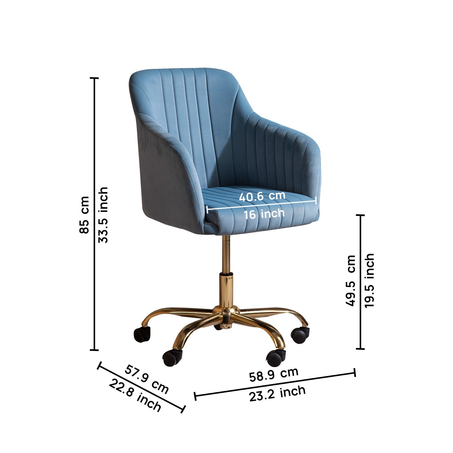 Luxurious Velvet Adjustable Office Chair With Sleek Armrest Light Blue Color | Nestroots