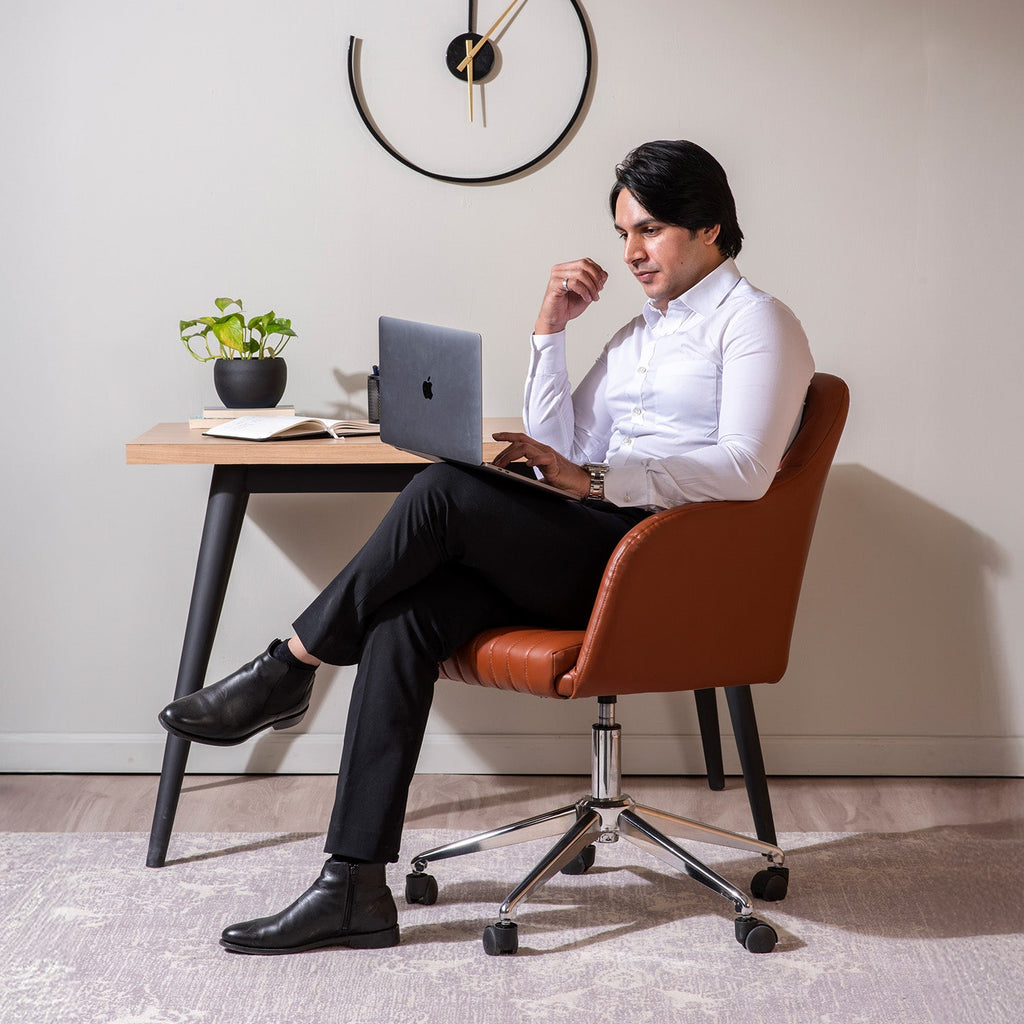 Regency Style Faux Leather Office Chair With Adjustable Height | Nestroots