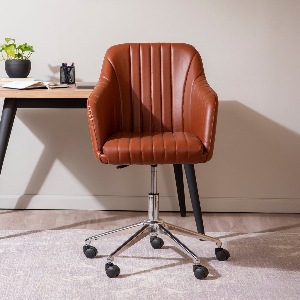 Regency Style Faux Leather Office Chair With Adjustable Height | Nestroots
