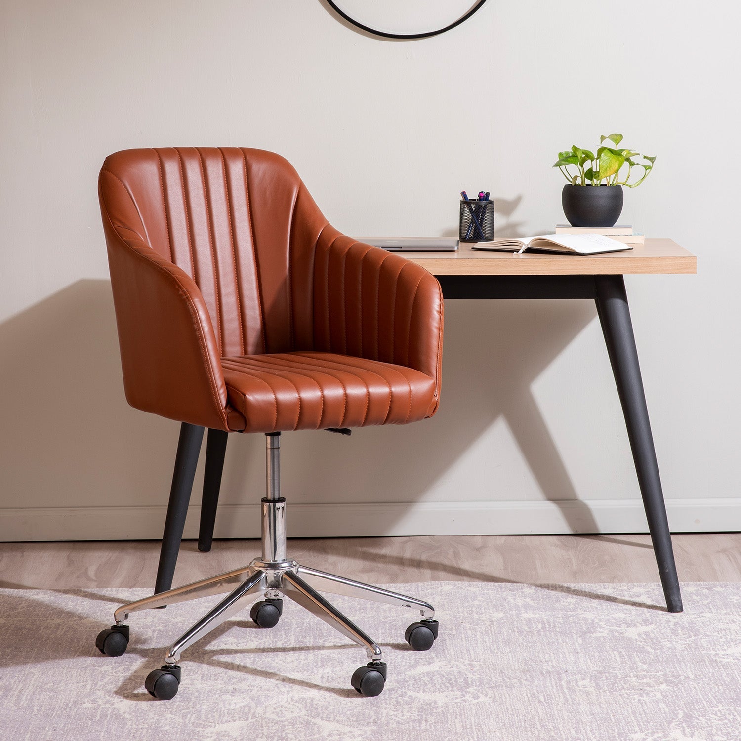 Regency Style Faux Leather Office Chair With Adjustable Height | Nestroots
