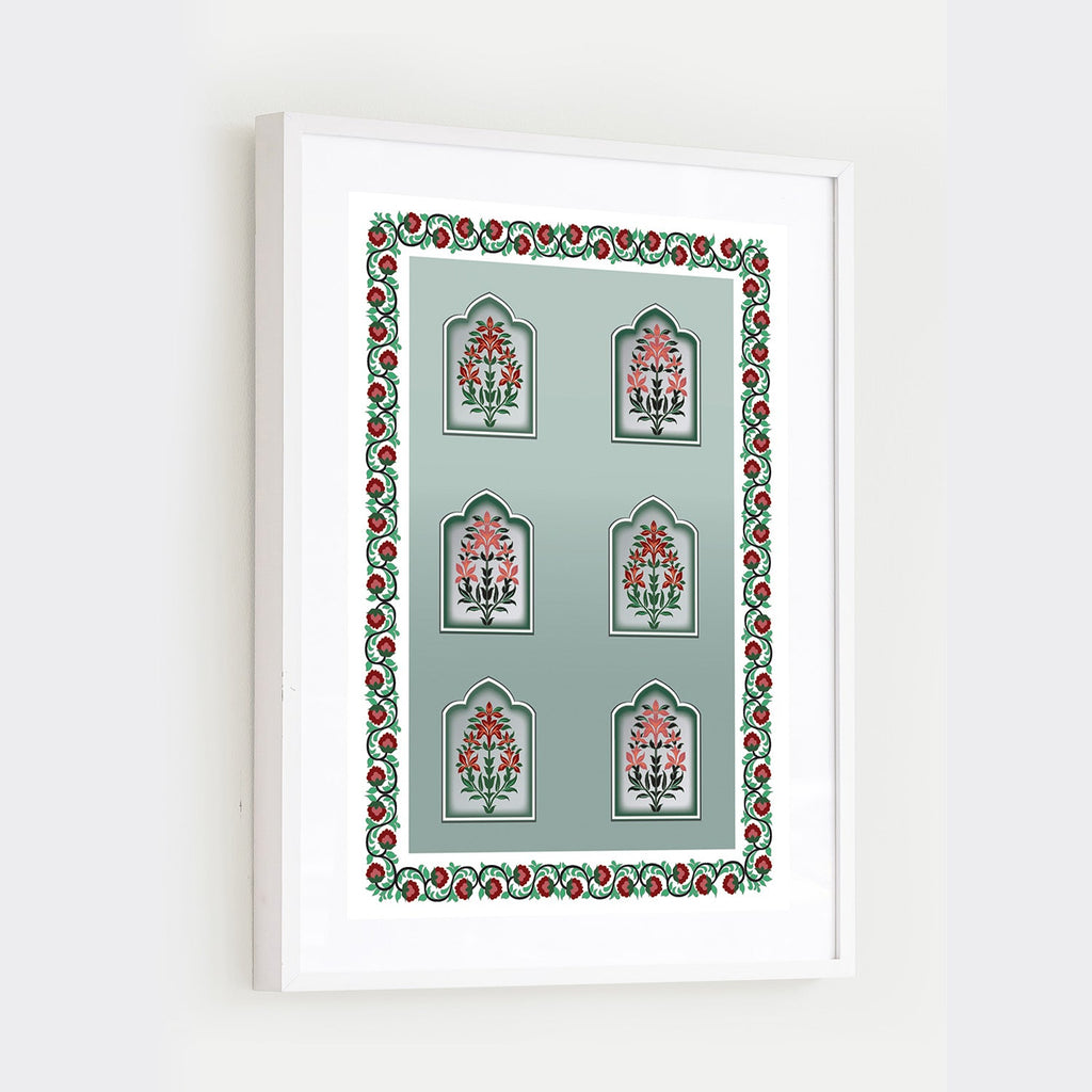 Mughal Marvels in Green Wall Painting